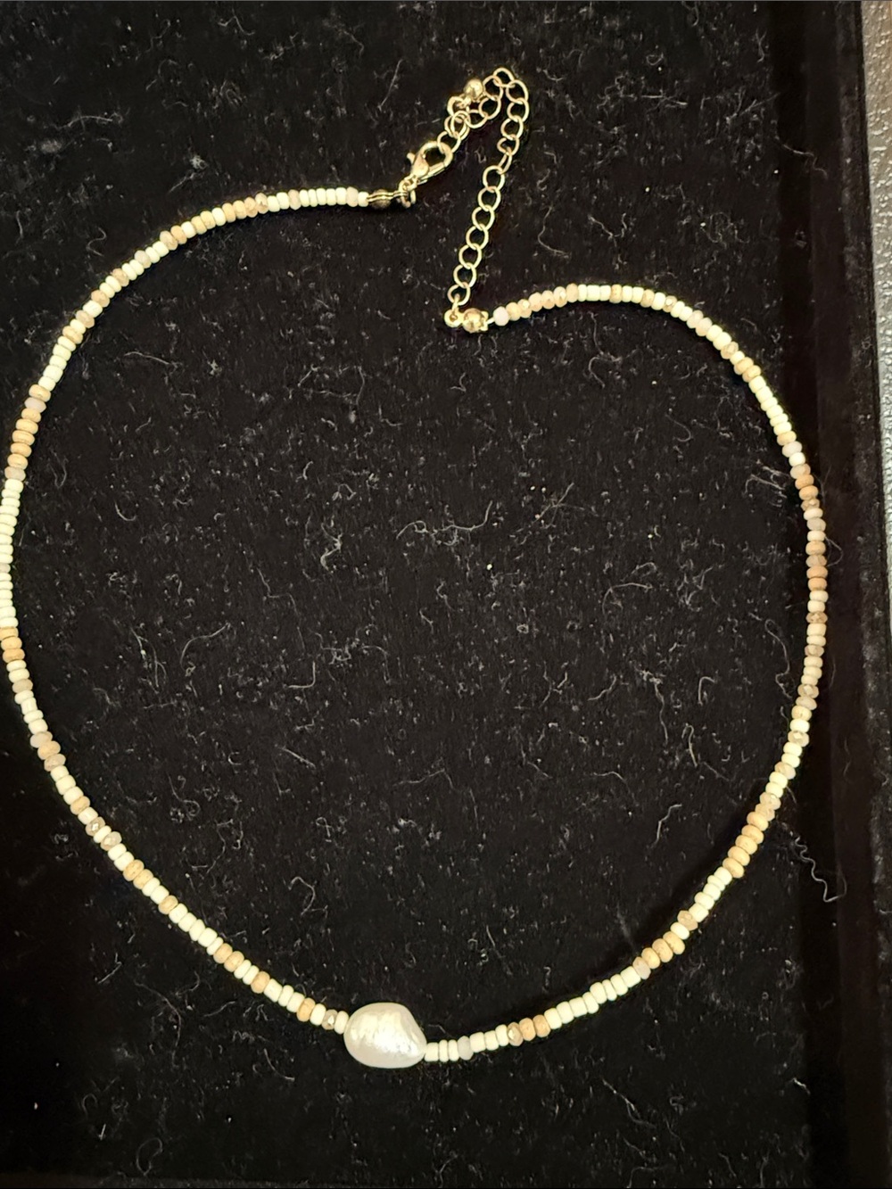 Delicate Cream Bead Necklace with Pearl Accent